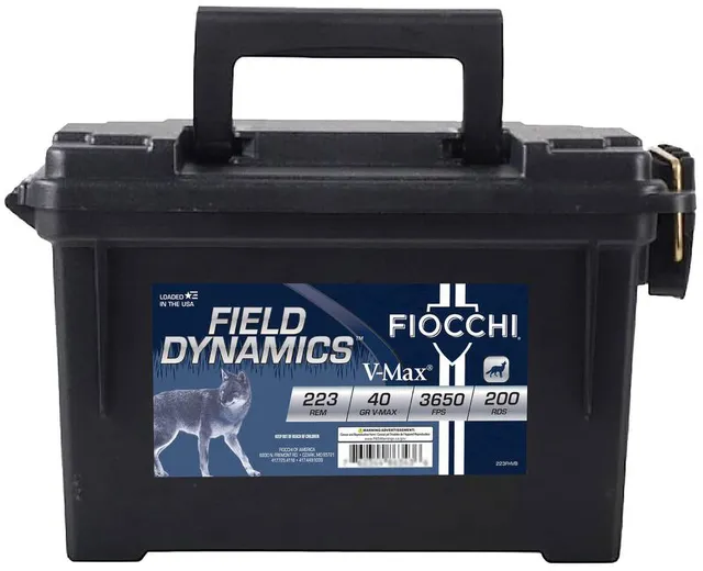 Fiocchi Field Dynamics 40 gr V-Max .223 Rem 200 Round Ammo Can