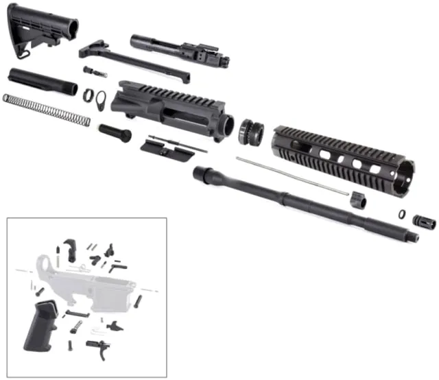 Tiger Rock AR-15 Rifle Build Kit BCG LPK and Stock Kit 5.56mm 17in 16in Barrel M4 A2/Gov Carbine 1x8 1/2x28 10in Quad Rail Handguard Brake Nitride