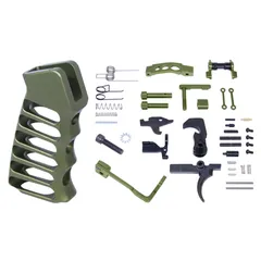 Guntec USA AR-15 Enhanced Lower Parts Kit w/ Upgrades & Skeletonized Aluminum Pistol Grip Anodized Green