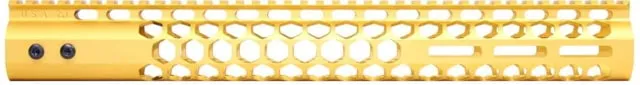 Guntec USA AR-15 15in Air Lite Series Honeycomb M-LOK Free Floating Handguard w/ Monolithic Top Rail Anodized Gold