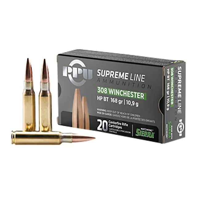 PPU USA Supreme Line .308 Win 168gr BTHP Rifle Ammo,10Rds