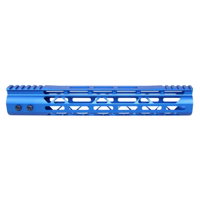 Guntec USA MOD LITE Skeletonized Series M-LOK Free Floating Handguard With Monolithic Top Rai Anodized Blue 12in
