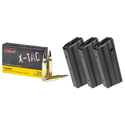 200rds X-Tac 5.56 55gr FMJ With 3X 25rd Retro Mags