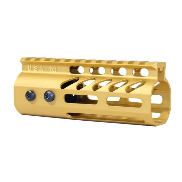 Guntec USA 5" Ultra Lightweight Thin M-LOK Free Floating Handguard w/ Monolithic Top Rail Anodized Gold