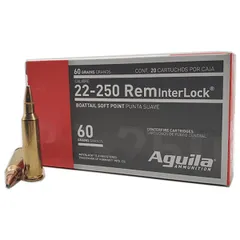 Aguila 8338AG 22-250 Remington 60 Grain InterLock Boat Tail Soft Point, 20 Rounds