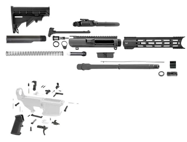 Tiger Rock .308 AR-10 Rifle Build Kit Hybrid 17in 16in Barrel Heavy Mid 1x10 5/8x24 12in M-LOK Handguard Compensator Nitride Anodized Black