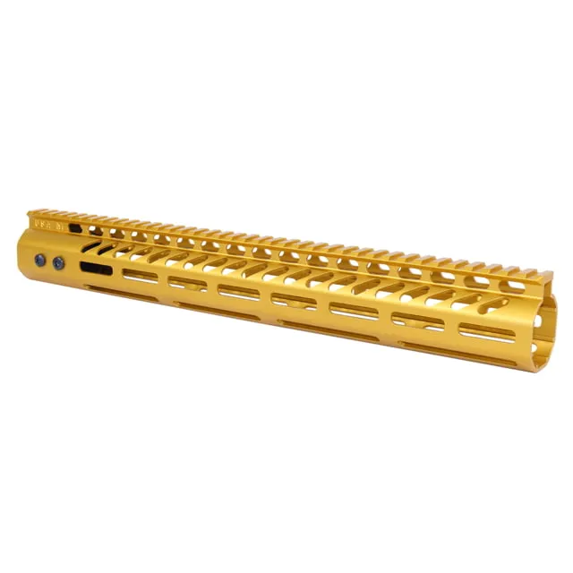 Guntec USA .308 Caliber Ultra Lightweight Thin M-LOK System Free Floating Handguard w/Monolithic Top Rail 15in Anodized Gold