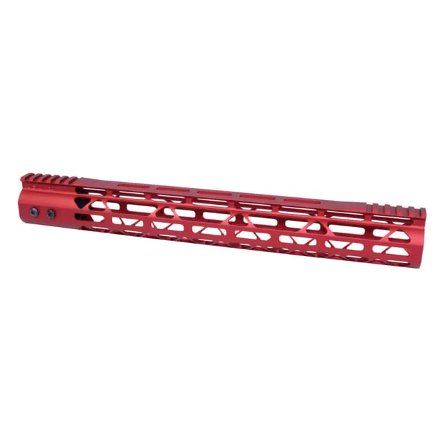 Guntec USA MOD LITE Skeletonized Series M-LOK Free Floating Handguard w/ Monolithic Top Rail 15in Anodized Red