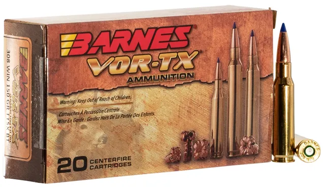 Barnes Bullets VOR-TX 150 gr Tipped TSX Boat Tail .308 Win Ammo, 20/box