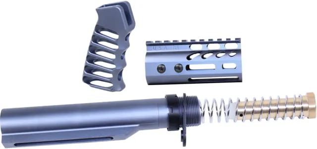 Guntec USA AR-15 4in Pistol Brace Build Kit With Milspec Buffer Tube Anodized Grey