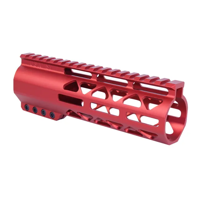 Guntec USA 7in .308 Caliber AIR-LOK Series M-LOK Compression Free Floating Handguard With Monolithic Top Rail Anodized Red