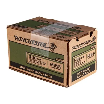 USA White Box M855 Green Tip 5.56mm Rifle Ammo - 5.56mm NATO 62gr Full Metal Jacket 200/Box