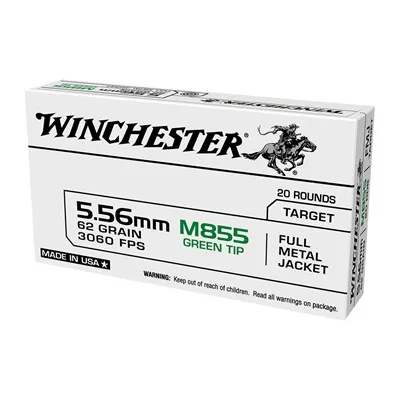USA White Box M855 Green Tip 5.56mm Rifle Ammo - 5.56mm NATO 62gr Full Metal Jacket 20/Box