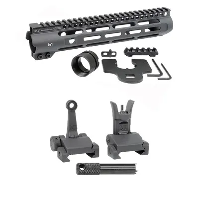 AR-15 Slim Line Handguards W/ Flip-Up Combat Sights - 10.5" Slim Line Handguard W/ Flip-Up Combat Sights