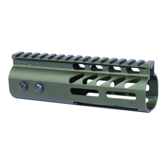 Guntec USA 6" Ultra Lightweight Thin M-LOK Free Floating Handguard w/ Monolithic Top Rail Anodized Green