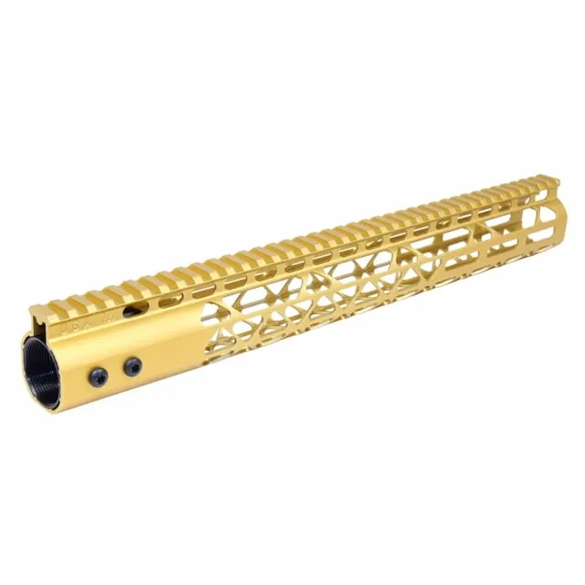 Guntec USA 15in Air Lite Series M-LOK Free Floating Handguard w/ Monolithic Top Rail Anodized Gold