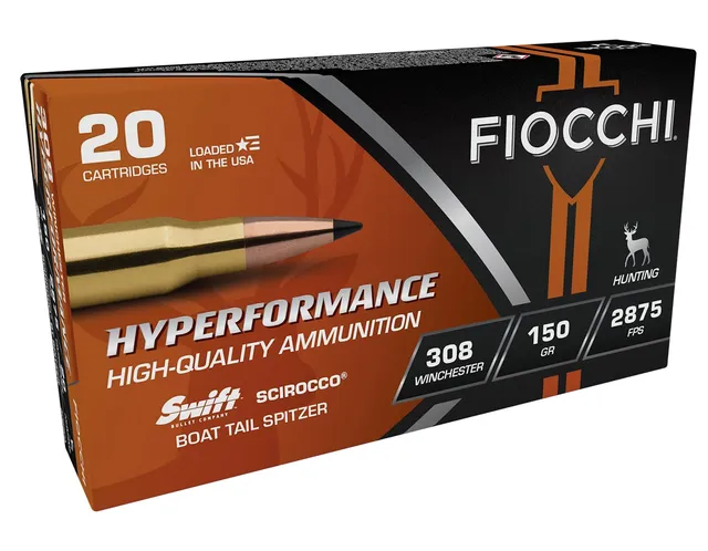 Fiocchi Hyperformance .308 Win 150gr Scirocco Boat Tail Spitzer Ammo, 20rds