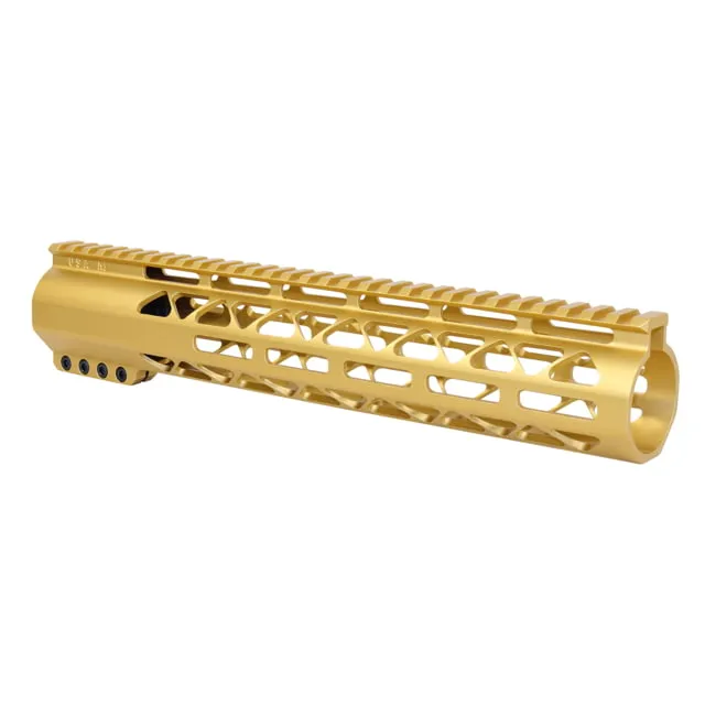Guntec USA 12in AIR-LOK Series M-LOK Compression Free Floating Handguard With Monolithic Top Rail .308 Cal Anodized Gold