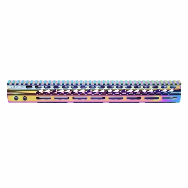 Guntec USA AR-15 Ultra Lightweight Thin M-LOK Free Floating Handguard w/ Monolithic Top Rail 15in Rainbow PVD