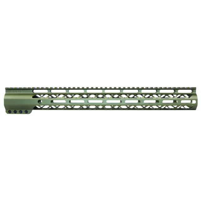 Guntec USA 16.5in AIR-LOK Series M-LOK Compression Free Floating Handguard w/ Monolithic Top Rail Anodized Green
