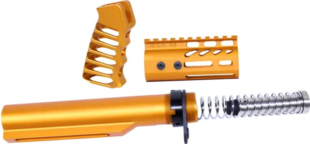 Guntec USA AR-15 4in Pistol Brace Build Kit With Milspec Buffer Tube Anodized Orange