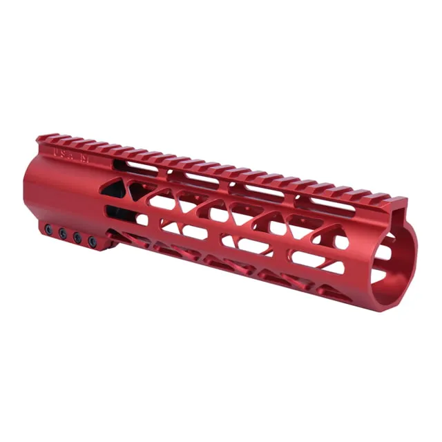 Guntec USA 9in .308 Caliber AIR-LOK Series M-LOK Compression Free Floating Handguard With Monolithic Top Rail Anodized Red