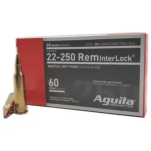 Aguila 8338AG 22-250 Remington 60 Grain InterLock Boat Tail Soft Point, 20 Rounds
