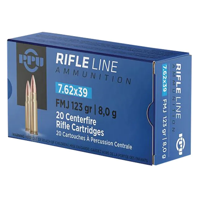PPU USA Metric Rifle 7.62x39mm 123 gr FMJ Rifle Ammo, 20Rds