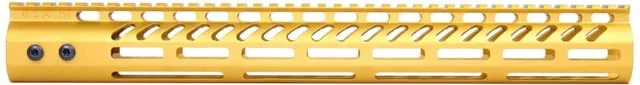 Guntec USA AR-15 15in Ultra Lightweight Thin M-LOK System Free Floating Handguard w/ Monolithic Top Rail Anodized Gold