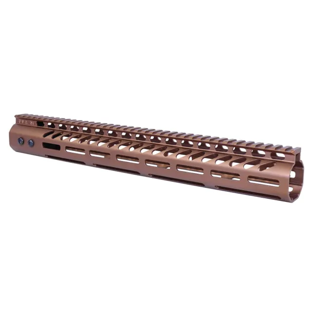 Guntec USA .308 Caliber Ultra Lightweight Thin M-LOK System Free Floating Handguard w/Monolithic Top Rail 15in Anodized Bronze