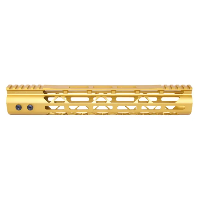 Guntec USA MOD LITE Skeletonized Series M-LOK Free Floating Handguard With Monolithic Top Rai Anodized Gold 12in