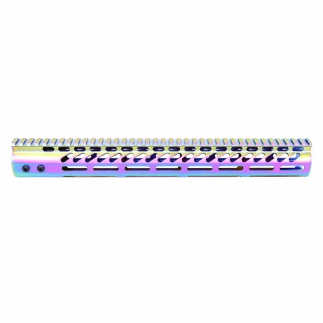 Guntec USA Ultra Lightweight Thin M-LOK System Free Floating Handguard w/Monolithic Top Rail 15in MATTE RAINBOW PVD COATED