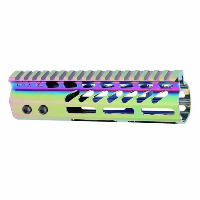 Guntec USA AR-15 Ultra Lightweight Thin M-LOK Free Floating Handguard w/ Monolithic Top Rail 7in Rainbow PVD
