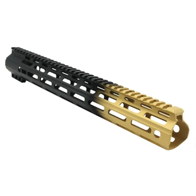 Tiger Rock AR-15 Angle Cut Clamp On M-LOK 15in Handguard Black Base Cerakote Gradient Gold Medium