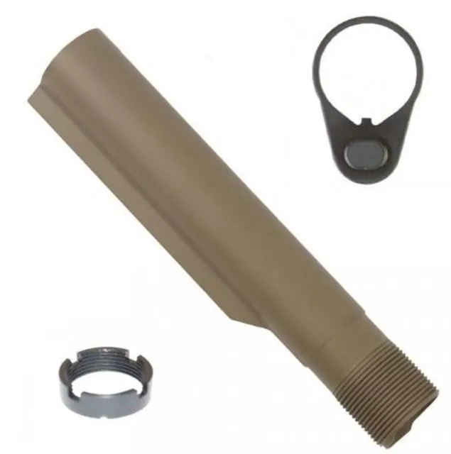 Guntec USA AR-15 Mil-Spec Buffer Tube w/End Plate and Castle Nut Flat Dark Earth