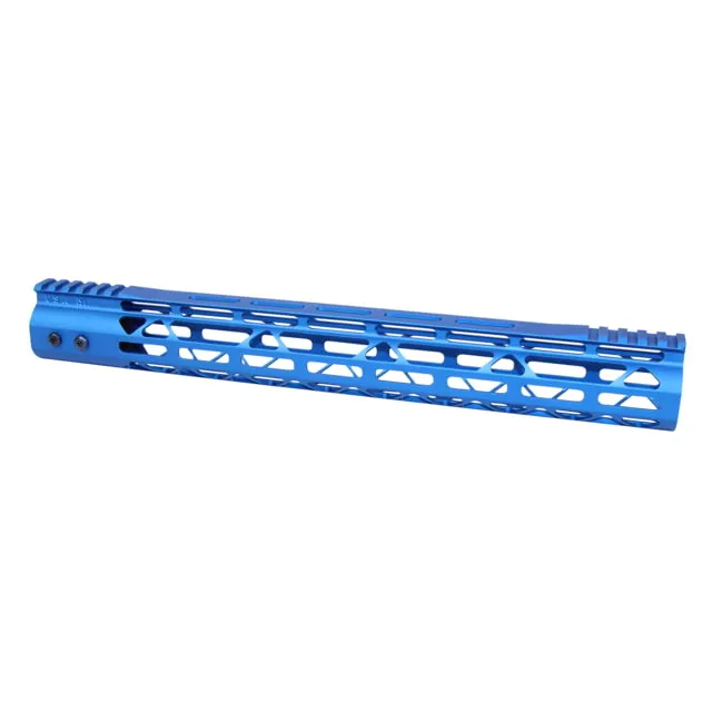 Guntec USA MOD LITE Skeletonized Series M-LOK Free Floating Handguard w/ Monolithic Top Rail 15in Anodized Blue
