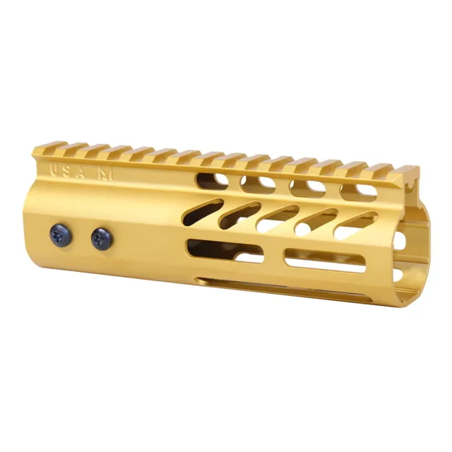 Guntec USA 6" Ultra Lightweight Thin M-LOK Free Floating Handguard w/ Monolithic Top Rail Anodized Gold