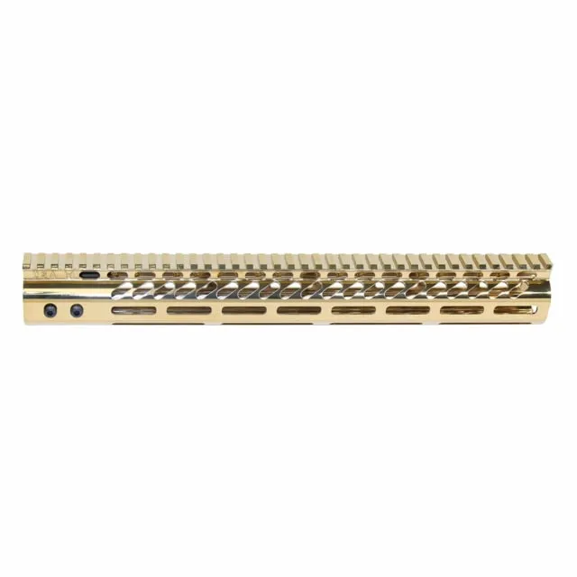 Guntec USA AR-15 Ultra Lightweight Thin M-LOK Free Floating Handguard w/ Monolithic Top Rail 15in Gold Plated