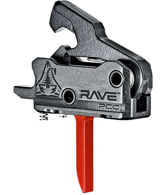 RISE Armament Rave 9 mm PCC Trigger with Anti-Walk Pins Flat 3.5lb Pull Weight Anodized Black/Red