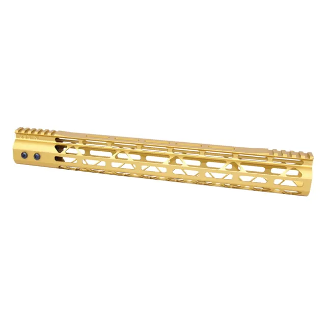 Guntec USA MOD LITE Skeletonized Series M-LOK Free Floating Handguard w/ Monolithic Top Rail 15in Anodized Gold