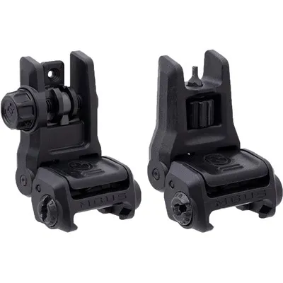 Front Rear MBUS 3 Sight Set Flip-Up Adjustable Polymer For AR-15 Black