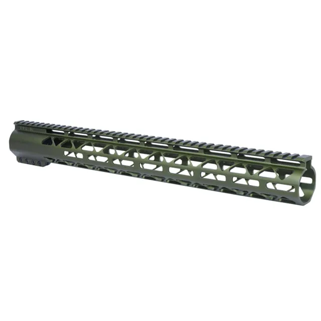 Guntec USA 16.5in AIR-LOK Series M-LOK Compression Free Floating Handguard With Monolithic Top Rail .308 Cal Anodized Green