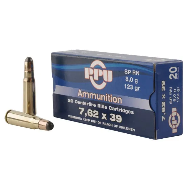 PPU USA Metric Rifle 7.62x39mm 123gr RNSP Rifle Ammo, 20Rds