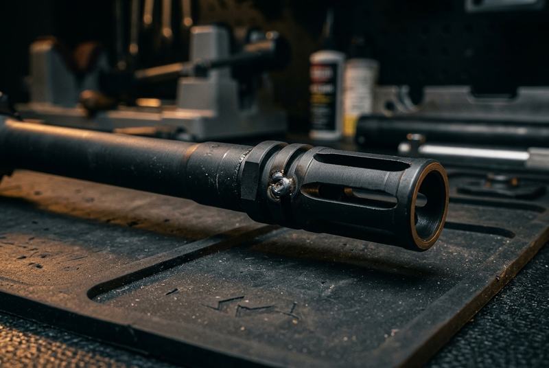 A2 flash hider pinned and welded to a 14.5-inch AR-15 barrel