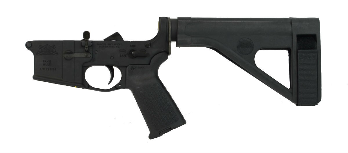 PSA AR-15 Complete MOE Pistol Lower with SB Tactical SOB - No Magazine, Black - 516444971