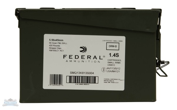 Federal 5.56 NATO 55gr FMJ 420rds in Ammo Can - XM193LC1 AC1