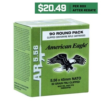 American Eagle 5.56x45 62 gr FMJ 90 Rounds on Stripper Clips - XM855AF90